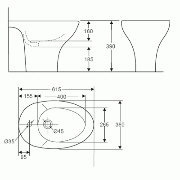 Биде напольное Jacob Delafon Presqu'ile 615х380х390 (E1348-00)