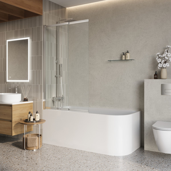 Шторка душевая для ванны BelBagno Luce 90x145 стекло прозрачное, профиль хром (LUCE-VF-11-90/145-C-Cr) Шторка душевая для ванны BelBagno Luce 90x145 стекло прозрачное, профиль хром (LUCE-VF-11-90/145-C-Cr)