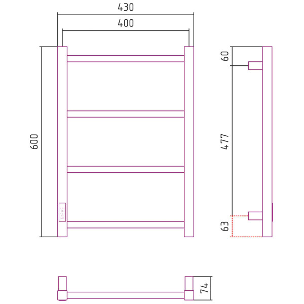 Полотенцесушитель электрический Стилье Формат 26 600x400 левый, белый (12527-6040) Полотенцесушитель электрический Стилье Формат 26 600x400 левый, белый (12527-6040)