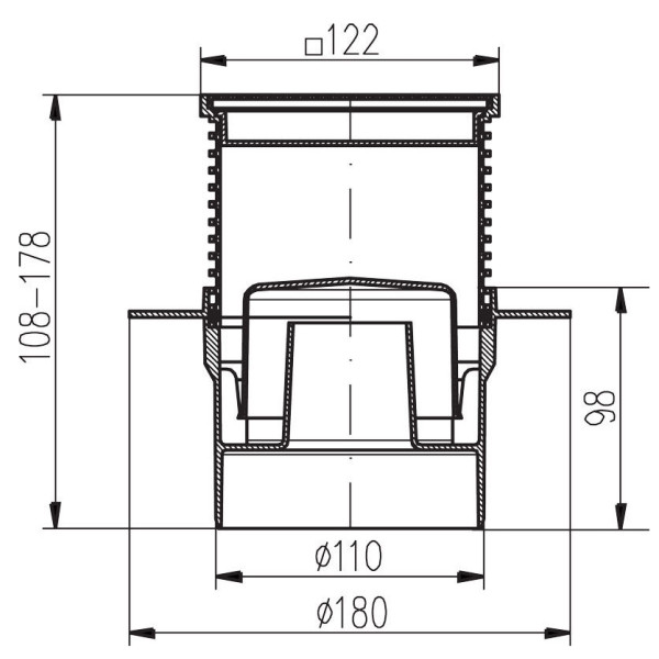 Трап MCH для пола D110 решетка нерж. 122х122 c воротником