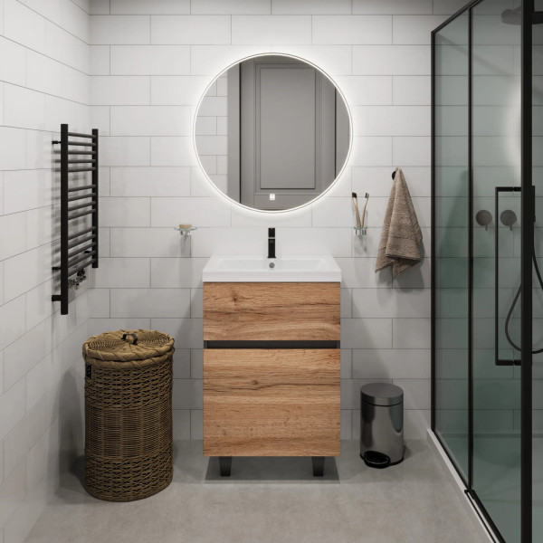 Тумба подвесная 1Marka Aris 590x440x870 антрацит/дуб крафт золотой (Ц0000035777)