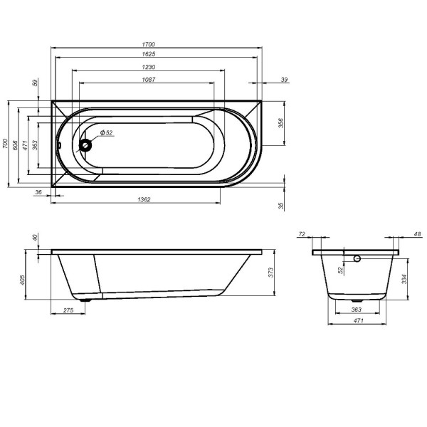 Ванна акриловая AM.PM угловая X-joy 170x70 левосторонняя белая (W94A-170L70W-A)