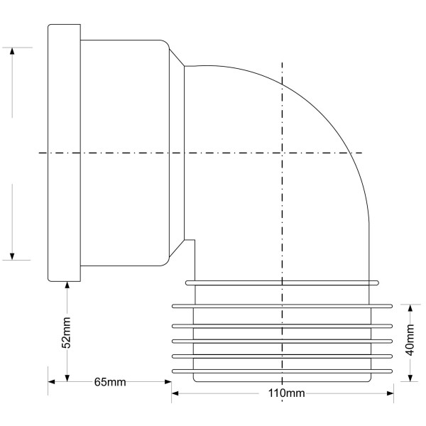 Отвод для унитаза 90 град L175 мм. (серый) под раструбное соединение с прокладкой McAlpine (DC90-GR)