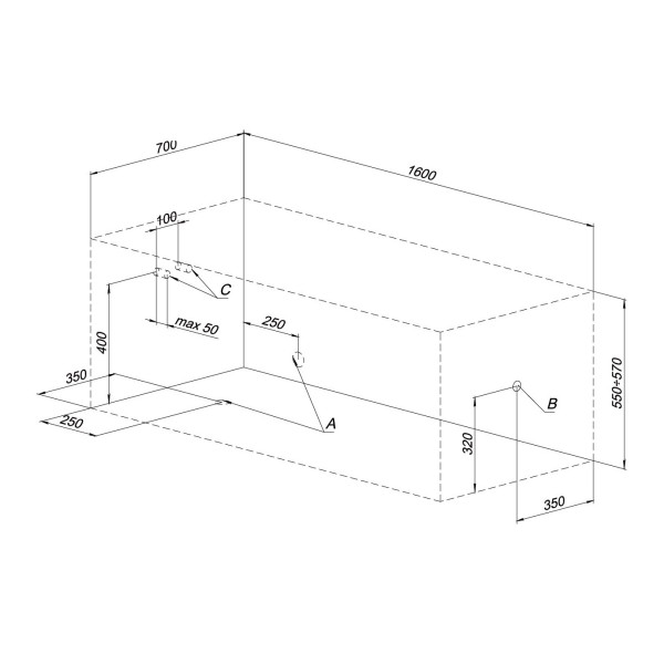 Ванна акриловая Aquanet Dali 160х70 без гидромассажа Ванна акриловая Aquanet Dali 160х70 без гидромассажа