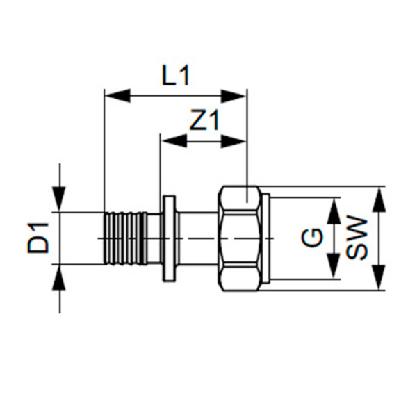 Соединение прямое с накидной гайкой TECEflex 32х1" ВР (латунь) (767581)