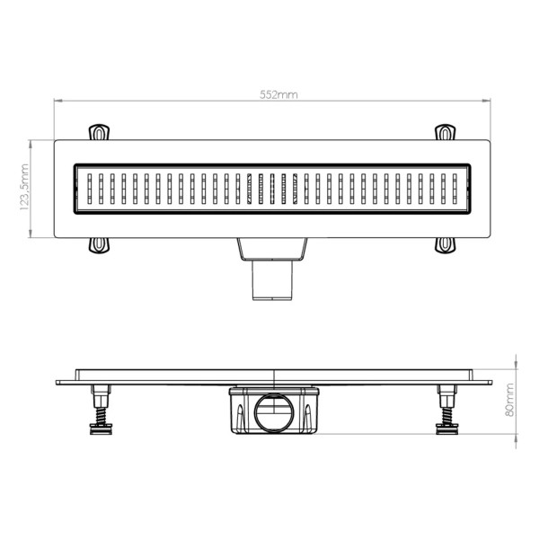 Лоток душевой 500 мм. Nova (боковой слив 360° D50, сухой затвор, решетка из нерж.ст / полоска вертикальная) (5650.005) Лоток душевой 500 мм. Nova (боковой слив 360° D50, сухой затвор, решетка из нерж.ст / полоска вертикальная) (5650.005)