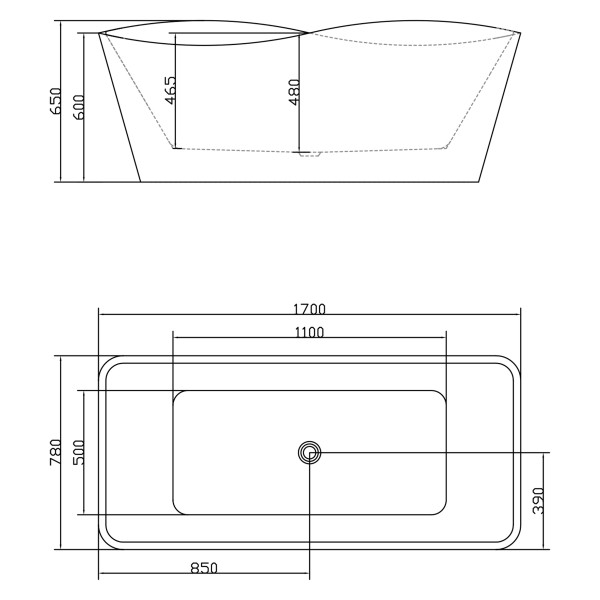 Ванна акриловая отдельностоящая Swedbe Vita 1700x650x780 белая (8809)