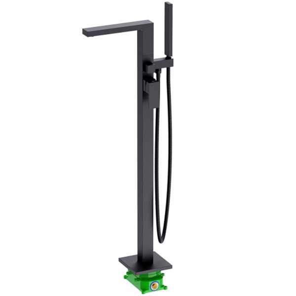 Смеситель напольный Timo Selene черный, душевая лейка, душевой шланг (2210/03Y-CR)