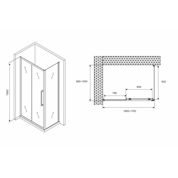 Душевой уголок Abber Schwarzer Diamant 100x170 стекло прозрачное, профиль профиль хром (AG30170H-S100)