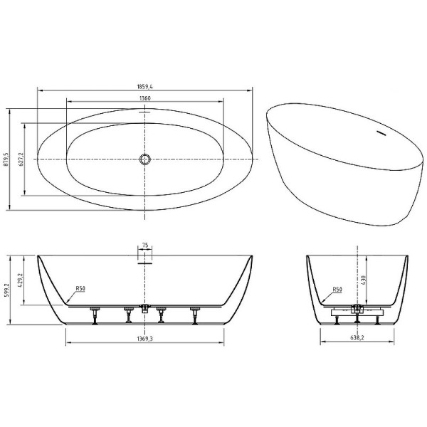 Ванна акриловая BelBagno 186x88 белая (BB707-1860-880) Ванна акриловая BelBagno 186x88 белая (BB707-1860-880)
