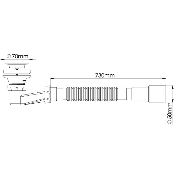 Сифон для душевого поддона Nova 1 1/2"х70 (h=90 мм) с гибкой трубой 1 1/2"х40/50 (1621)