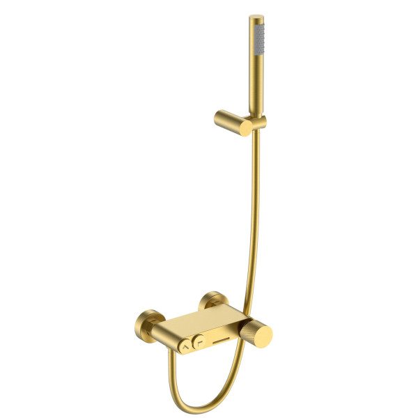 Смеситель для ванны и душа Boheme Stick Mat gold с душевым гарнитуром золотой (123-MG.2)