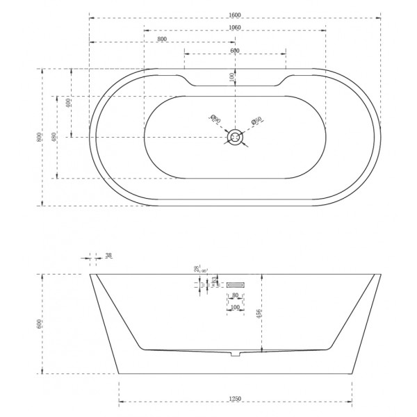 Ванна акриловая Abber 160*80 белая (AB9299-1.6)