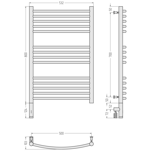 Полотенцесушитель электрический Сунержа Богема 3.0 выгнутая 800x500 провод слева матовый белый (30-5802-8050) Полотенцесушитель электрический Сунержа Богема 3.0 выгнутая 800x500 провод слева матовый белый (30-5802-8050)