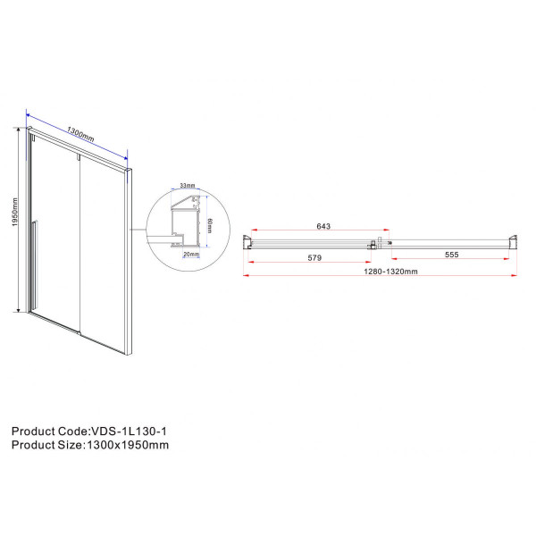 Душевая дверь Vincea Lugano VDS-1L-1 1300х1950 стекло прозрачное, профиль хром (VDS-1L130CL-1)