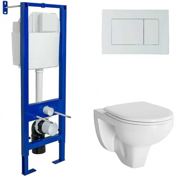 Комплект инсталляция с унитазом Berges GAMMA: инсталляция АТОМ410, кнопка белая, унитаз с сиденьем микролифт, быстросъем (042430)