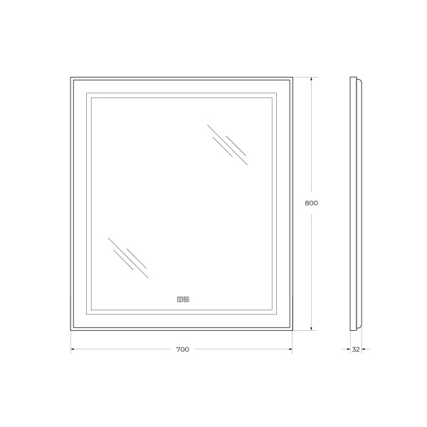 Зеркало BelBagno 700x32x800 в алюминиевой раме со встроенным светильником сенсорным выключателем и подогревом (SPC-KRAFT-700-800-LED-TCH-WARM)