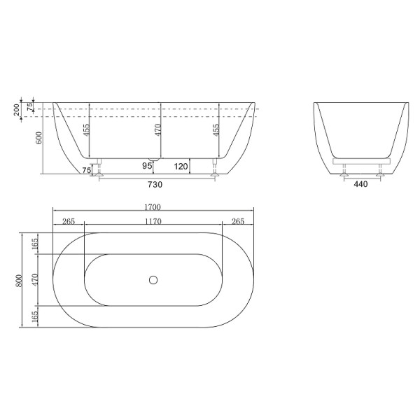 Ванна акриловая BelBagno 170x80 белая (BB70-170-80-W/NM)