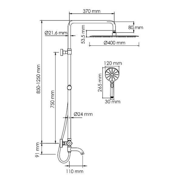 Душевая система WasserKRAFT хром (A188.117.127.087.CH Thermo)