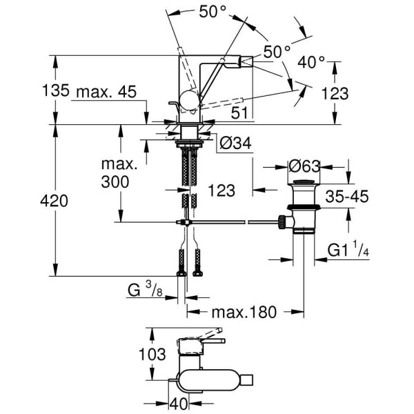 Смеситель для биде Grohe Plus с донным клапаном (33241003)