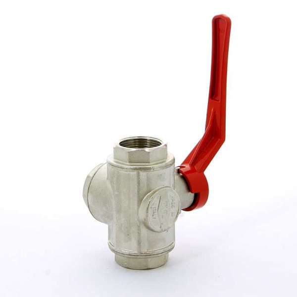 Кран Itap 1 1/4" шаровый трёхходовой L-порт (красная ручка-рычаг) (1280114L)