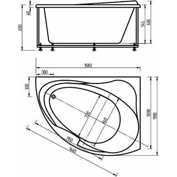 Ванна акриловая Aquatek Альтаир 158x120 левосторонняя белая (ALT160-0000067)