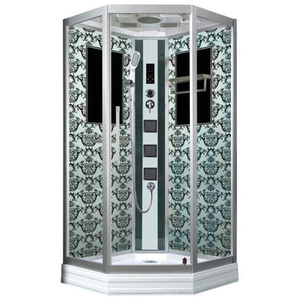 Душевая кабина Niagara с гидромассажем 1000*1000*2200 Lux стекло тонированное, задние стенки стекло узорчатое, профиль хром (NGL-7717W)