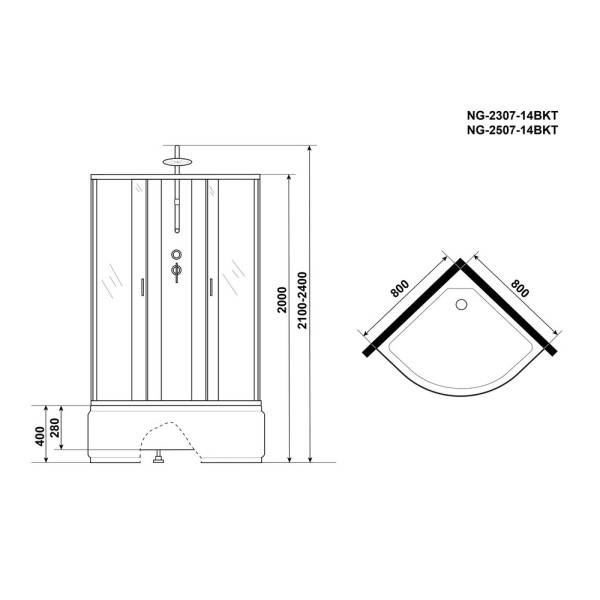 Душевая кабина Classic 80x80 стекло тонированное, профиль хром матовый (NG-2507-14BKT)