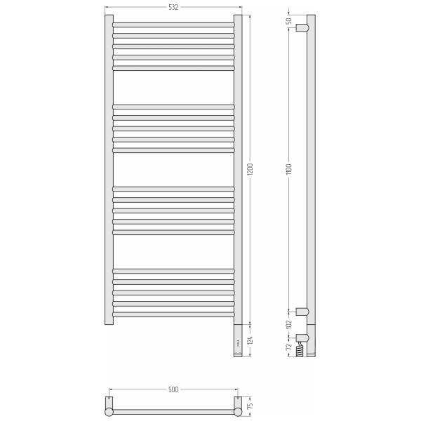 Полотенцесушитель электрический Сунержа Богема 3.1 1200х500 МЭМ провод справа (00-6005-1250)