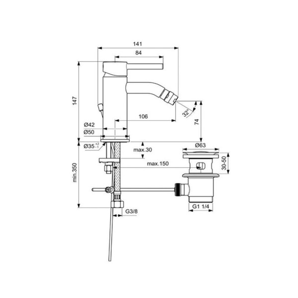Смеситель для биде Ideal Standard Ceraline с донным клапаном, хром (BC197AA)