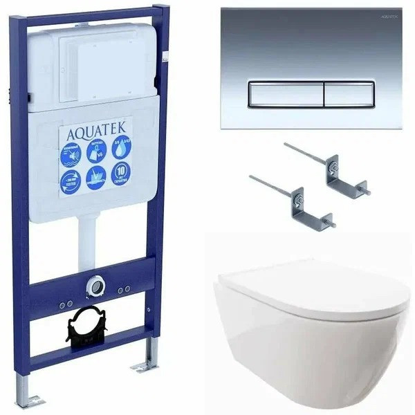 Комплект инсталляция с унитазом Aquatek Поларисс сиденьем Standard INS-0000012+унитаз Поларис AQ0700-00 с сиденьем soft-close+ крепеж KKI-0000002 +кла