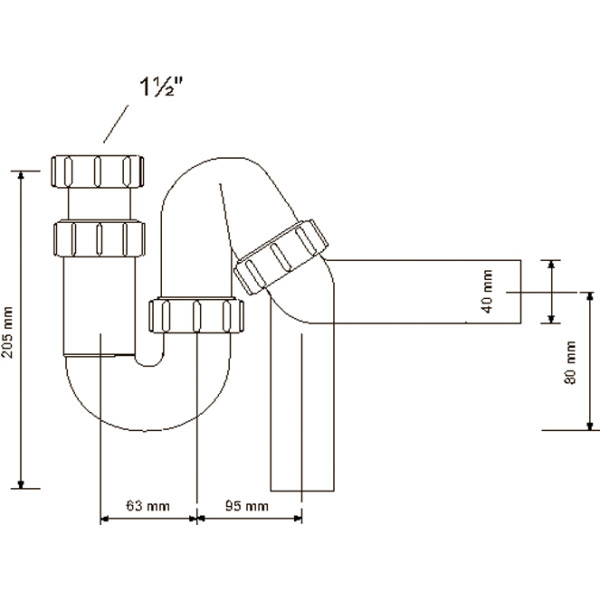 Сифон McAlpine 1 1/2"*40 мм трубный, без вент.клапана, с отв.трубой (MRSK12)