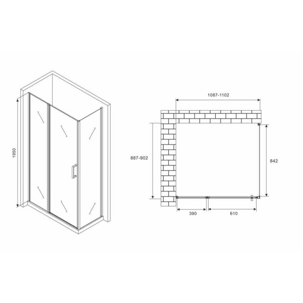 Душевой уголок Abber Sonnenstrand 90x110 стекло прозрачное, профиль черный (AG04110BS-S90B)