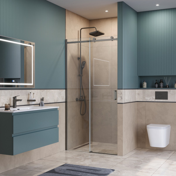 Душевая дверь BelBagno Soft Close-2 110x200 стекло прозрачное, профиль оружейная сталь матовая (SOFT_CLOSE-2-BF-1-110-C-GM)