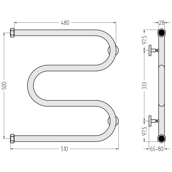 Полотенцесушитель водяной Сунержа М-образный+ 500x500 1НГ матовый белый (30-4007-5050)
