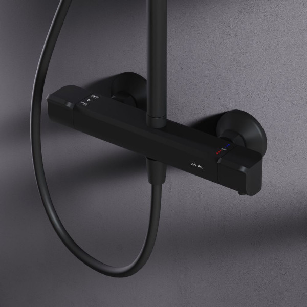 Душевая система AM.PM Func см-ль с ТМС, душ.штанга, верхн. душ квадр., ручн.душ, черный (F078F422)