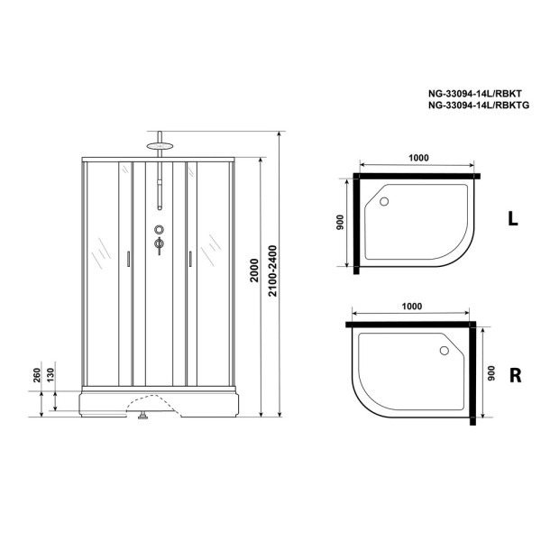 Душевая кабина Classic 90x100 стекло матовое, профиль хром матовый (NG-33094-14RBKT)