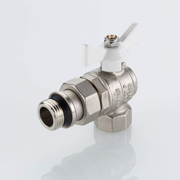 Кран угловой 1/2" шаровый со сгоном Valtec Base-ГОСТ (белая бабочка, o-ring) VT.228S.NRW.04