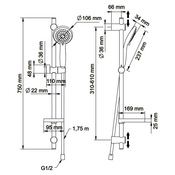 Душевой гарнитур Swedbe Hermes черный (5106B)
