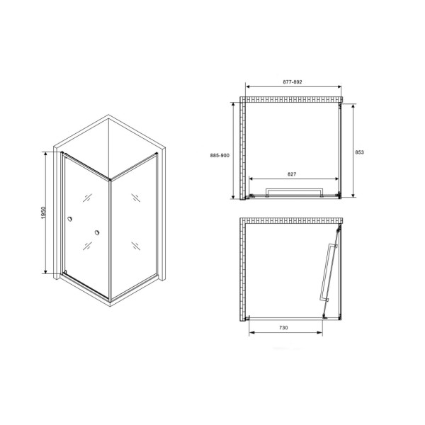 Душевой уголок Abber Diamant 90x195x90 стекло прозрачное, профиль черный (AG0A090B)