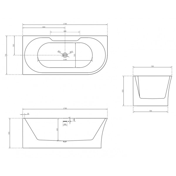Ванна акриловая Abber 170*78 белая (AB9335-1.7 L)