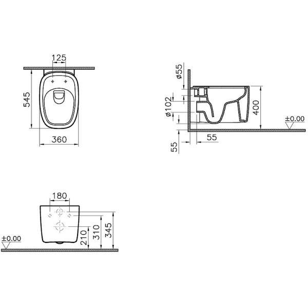 Унитаз подвесной Vitra Plural Rim-Ex безободковый, матовый белый (7830B401-0075)