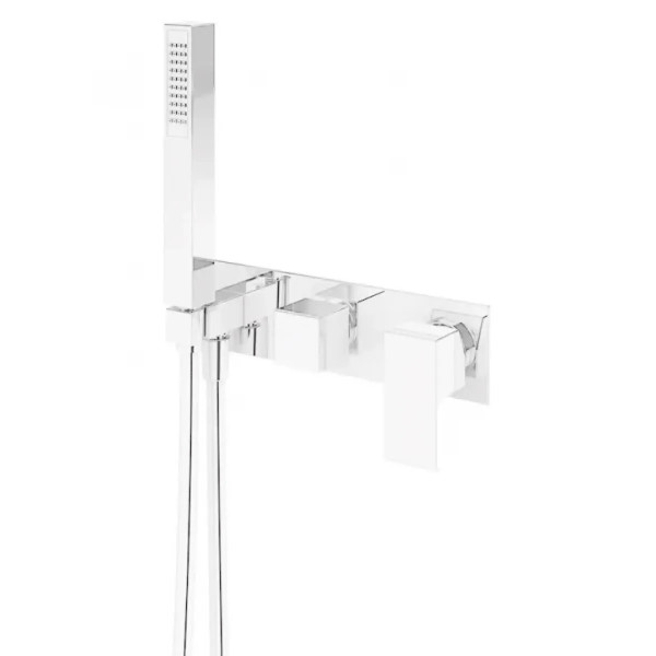 Смеситель для ванны и душа встраиваемый Cezares Porta на 3 выхода, с ручным душем, хром белый матовый (PORTA-VDM2-BIO)