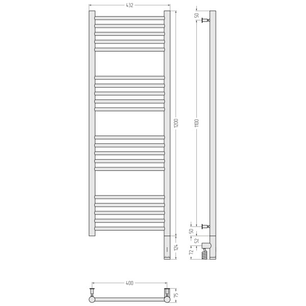 Полотенцесушитель электрический Сунержа Богема 3.0 прямая 1200x400 провод справа матовый чёрный (31-5805-1240)