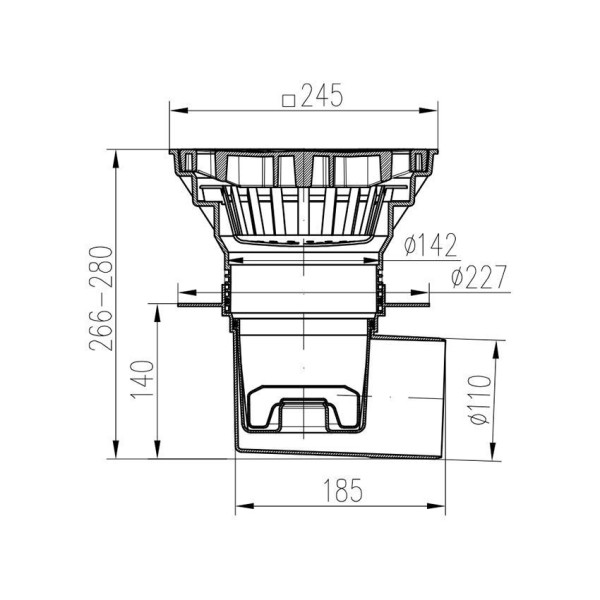 Трап канализационный MCH с боковым сливом и с воротником D110-250 пластик поплавок нептун