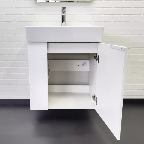 Тумба подвесная с раковиной Comforty Асти 600x455x700 белый глянцевый (00-00019248)