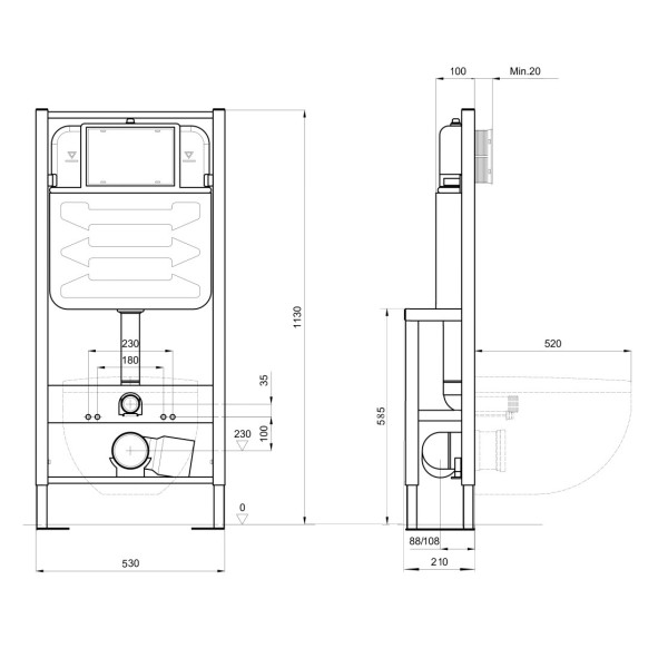 Комплект нсталляция c унитазом Aquatek Европа-014 3в1 рама INS-0000016 отдельностоящая +кнопкаKDI-0000014+унитаз Европа AQ1106-00 с крышкой-сиденьем