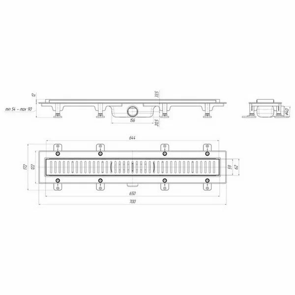 Лоток душевой 650 мм. АНИ "Бимс" (реш. нерж сталь, глянц., боковой слив D40, комбинированный затвор) АНИ пласт (TL1465G)