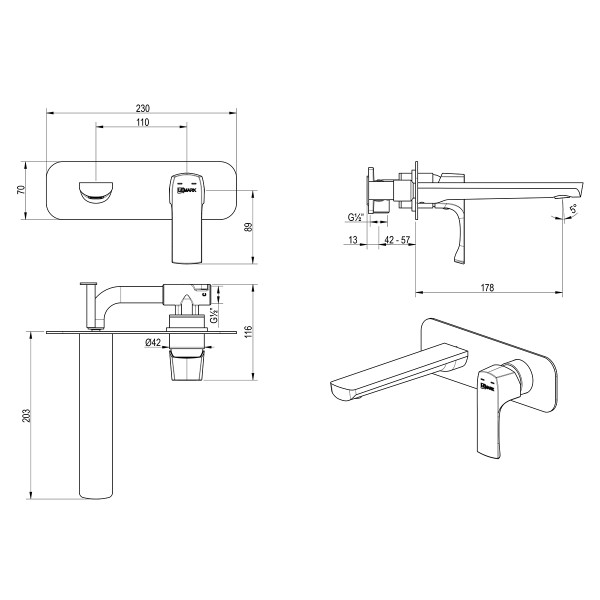 Смеситель для раковины Lemark Ursus встраиваемый золото светлое (LM7226BG) Смеситель для раковины Lemark Ursus встраиваемый золото светлое (LM7226BG)