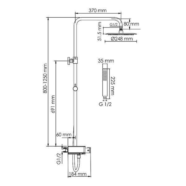 Душевая система WasserKRAFT хром (A114.258.218.CB Thermo)